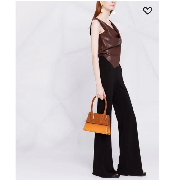 NWT Nanushka Petra Draped Sleeveless Asymmetrical Tank Top Brown Vegan Leather - Picture 3 of 16